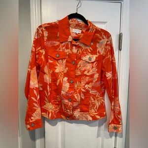 Cynthia Rowley Size M Linen Jacket Orange Floral Cropped Button Front